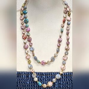 Multi-Color Pastel Beaded Vintage Necklace - Pastel Floral Beads